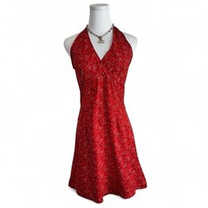 Vintage Rave City Red Floral Backless Dress